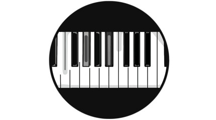 Fototapeta premium A stylized piano keyboard, black keys, white keys, enclosed in a black oval against a white background