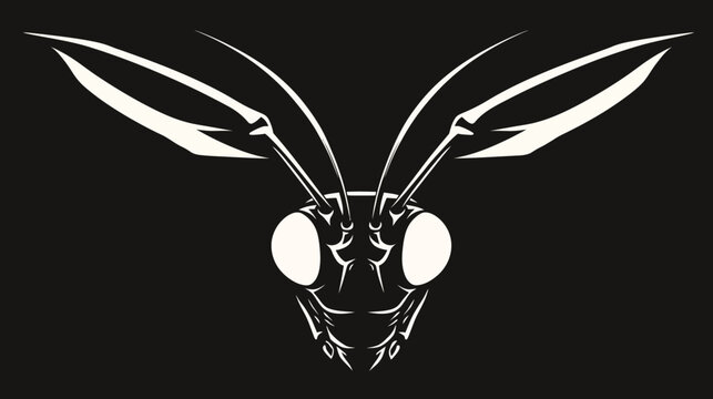 Simplified insect head illustration, facing forward, with large eyes and extended antenna-like features
