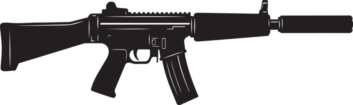 Black rifle, assault rifle, gun silhouette, firearm icon, vector illustration