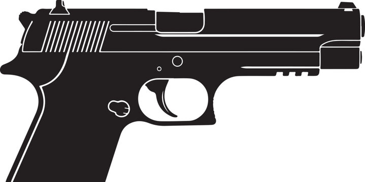 Black pistol icon, handgun silhouette, firearm illustration, vector gun