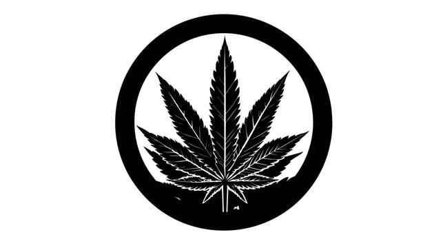 Black ring with detailed marijuana leaf silhouette against a white background