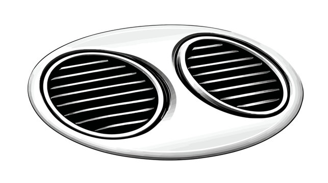An oval chrome air vent with horizontal slats. A cartoon illustration on white