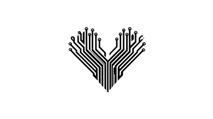 Obraz premium A black circuit board design in the shape of a heart, on a white background