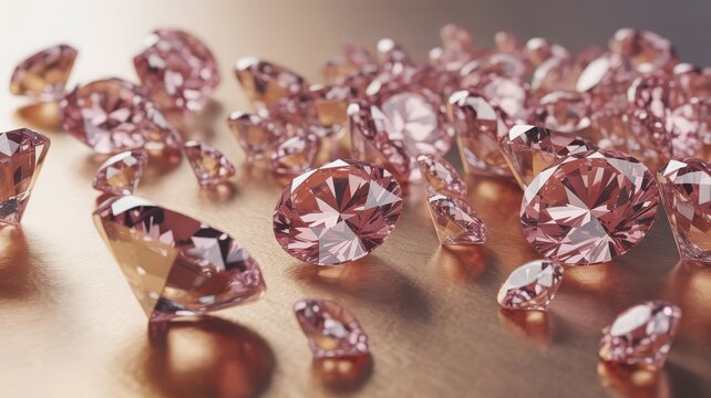 Assorted loose pinkish-red gemstones displayed on a dark surface