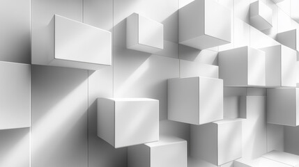 Obraz premium Minimalist white geometric cube arrangement - Generative AI
