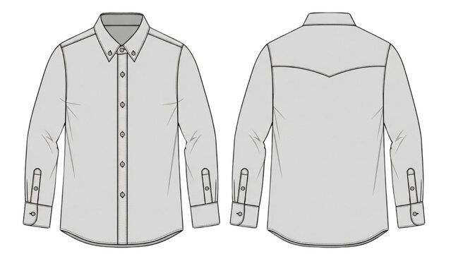 Vector CAD design style illustration of a men's shirt front and back