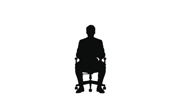 Black silhouette of a seated executive figure wearing formal clothing on an office chair against white.