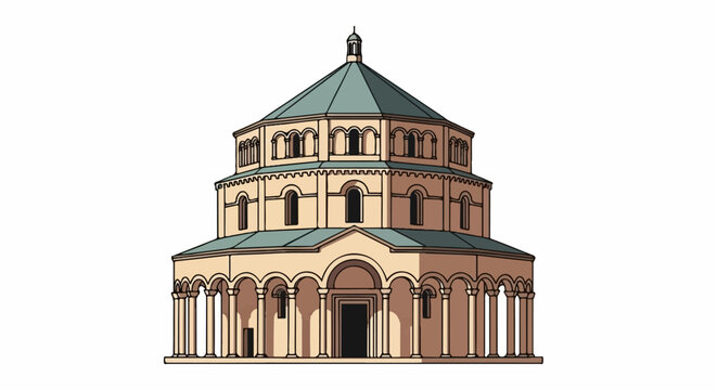Octagonal stone structure with arched windows, columns, and domed roof