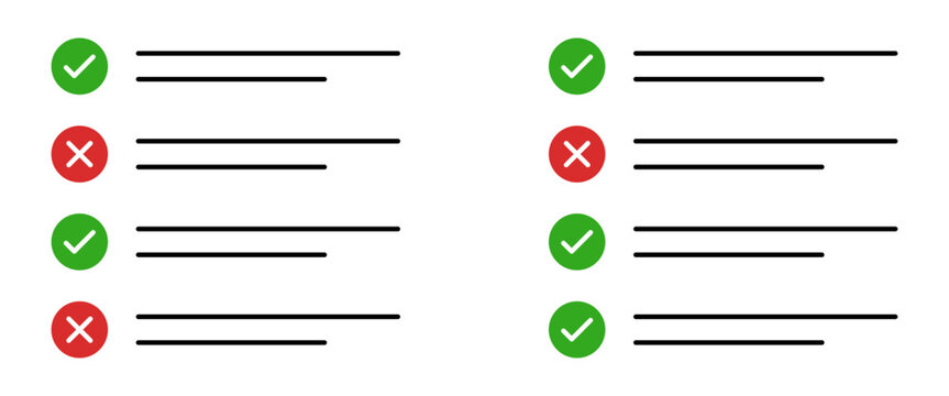 Checklist illustration with check and cross marks task list validation concept approval and rejection comparison interface design clean layout productivity workflow management evaluation system