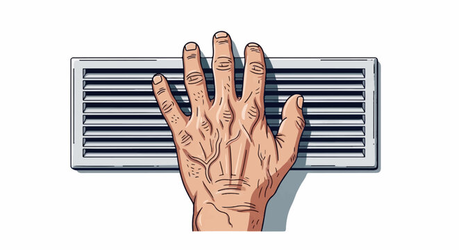 A human hand is placed on a horizontal vent