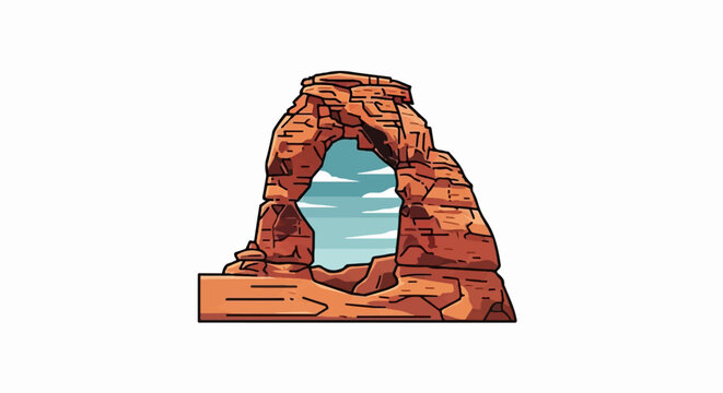 Stylized desert sandstone arch formation with layered sky background