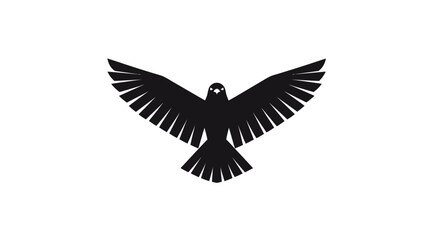 Obraz premium A symmetrical, black silhouette of a bird with outstretched wings on a white background
