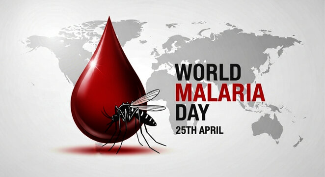 World Malaria Day Banner with Blood Drop Mosquito and World Map
