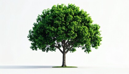 Obraz premium Lush Green Tree Standing Tall Symbolizing Growth and Life on a Clean White Background for Conceptual Design.