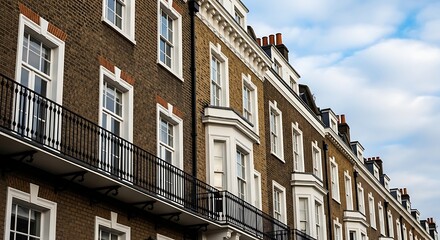 Fototapeta premium London terraced townhouses exterior facade with balconies and with row house