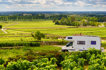 Fototapeta premium Camper visit vineyard region, Burgundy in France.
