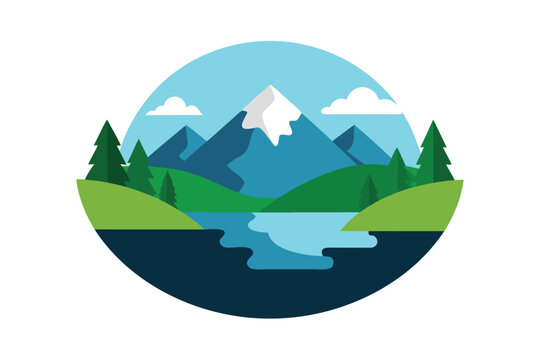 lake landscape icon vector icon on white