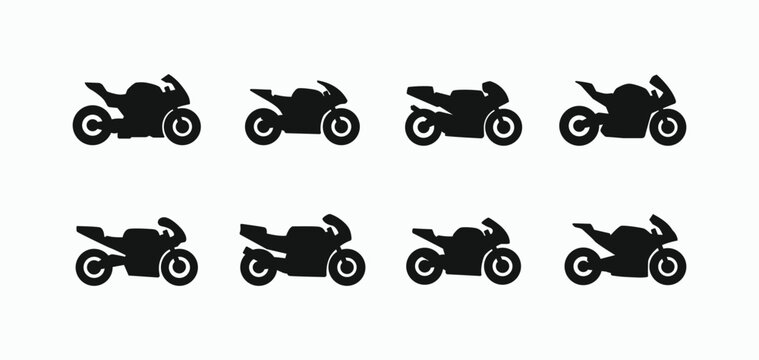 Sport bikes icons set. Side view sport bike silhouette logo icon sign symbol collections. Racing motorcycle logo vector illustration