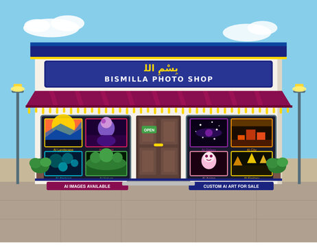 Bismilla Photo Shop AI Art Gallery Store Illustration Vector