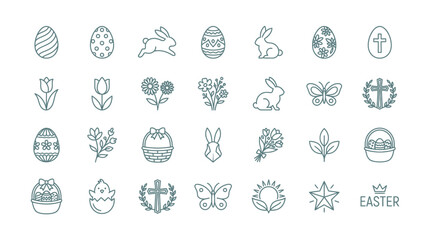 Fototapeta premium Modern Easter Line Icon Set