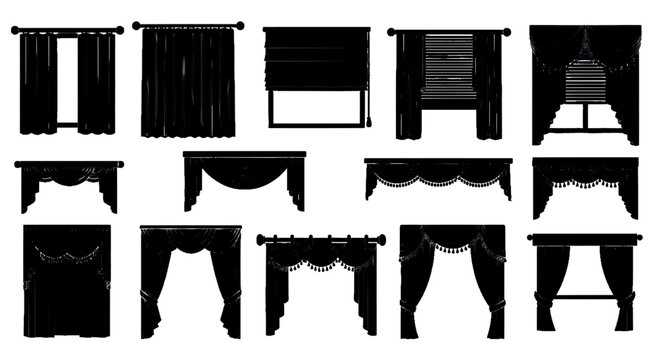Vector illustration&nbsp;of set of various window curtains and drapes on a transparent background