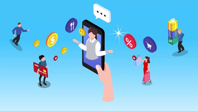 Mobile E-commerce App with Virtual Personal Shopper and Rewards Program 3d animation cartoon