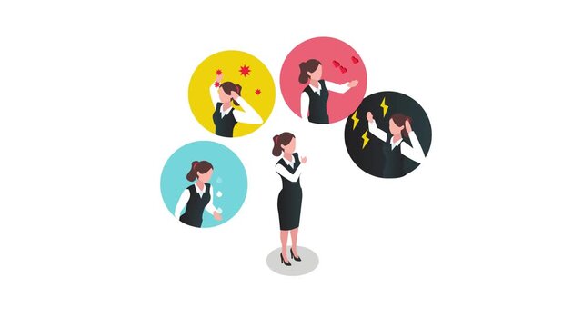 Businesswoman Managing Different Emotions and Mood Swings 3d animation cartoon