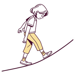 Fototapeta premium Balancing Act: Girl on a Line, Minimalist Illustration