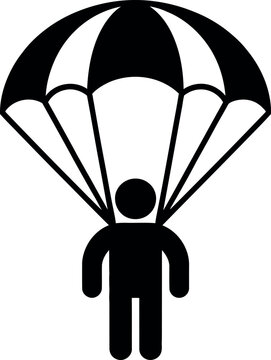 Person descending with a parachute in mid-air