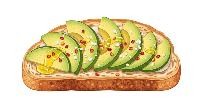 Delicious avocado toast with fresh slices and red pepper flakes
