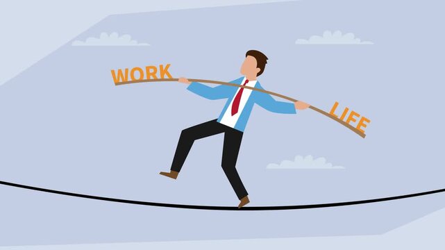 Businessman Walking on a Tightrope Balancing Work and Life cartoon animation