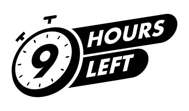 Timer 9 hours left with watch icon for promotion, promo offer, sale, social media post