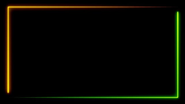 A rectangular frame glows with orange and green neon lights against a black background. The neon border creates a sense of modern design.