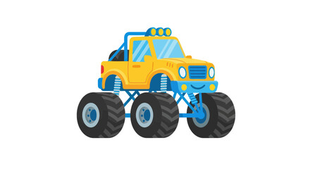 Cartoon Monster Truck, Yellow and Blue Off-road Vehicle with Big Tires © nongko