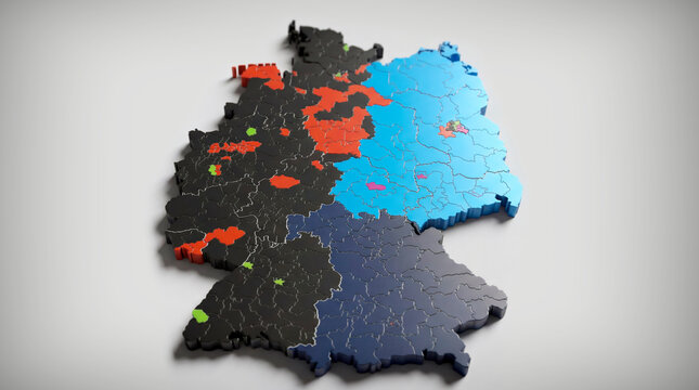 3D-Ansicht von Deutschland in Parteifarben