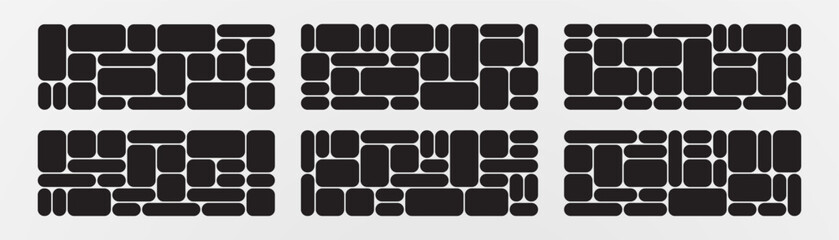 Bento grid abstract pattern set black color minimal geometric modern frame style. Metaball y2k template for ui, web, app shop