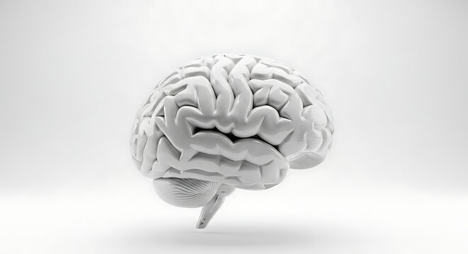 Artistic Rendering of a Human Brain in Monochrome, Anatomical Study.