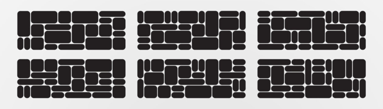 Bento grid abstract pattern set black color minimal geometric modern frame style. Metaball y2k template for ui, web, app shop