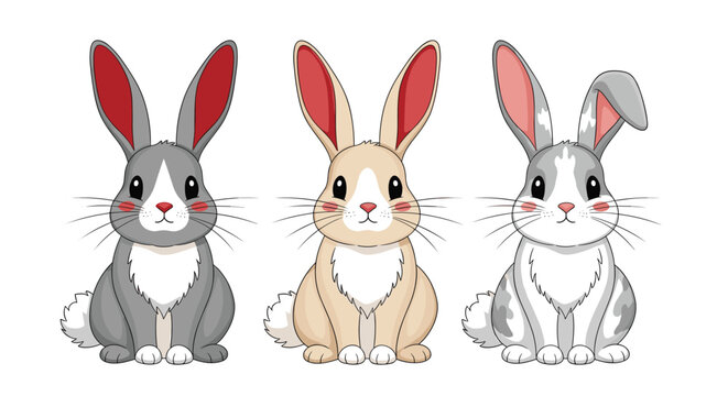 Cute bunny rabbit vector set with storybook style easter characters for children nursery illustrations