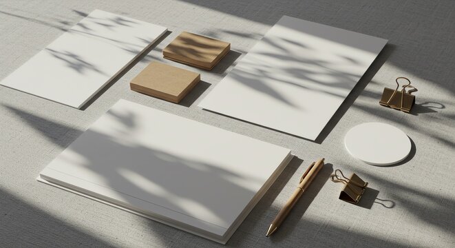 Stationery mockup with shadow and pen