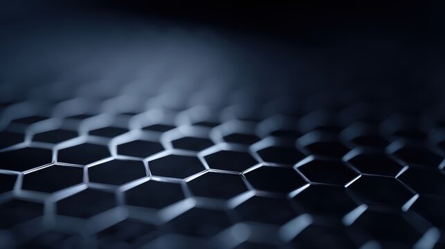 Graphene material texture, hexagonal grid, metallic shimmer, high-tech abstract background