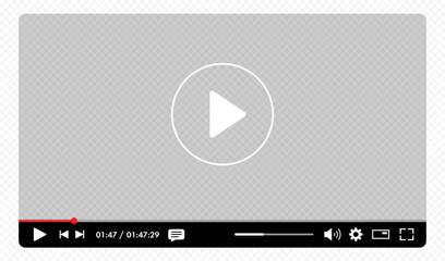 Multimedia video player template on transparent background for online cinema, video live streaming, social media interface vector © Chikichirony