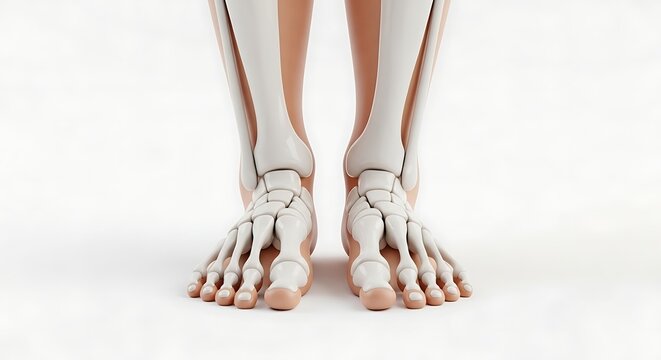 Detailed anatomical illustration of human foot bones, showcasing skeletal structure in a medical context.