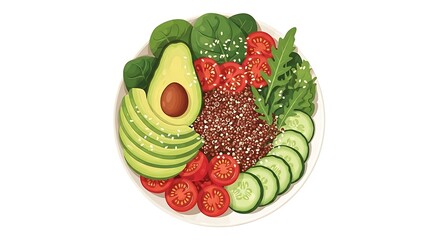 Naklejka premium Vibrant vegetable platter with avocado tomatoes cucumbers and quinoa