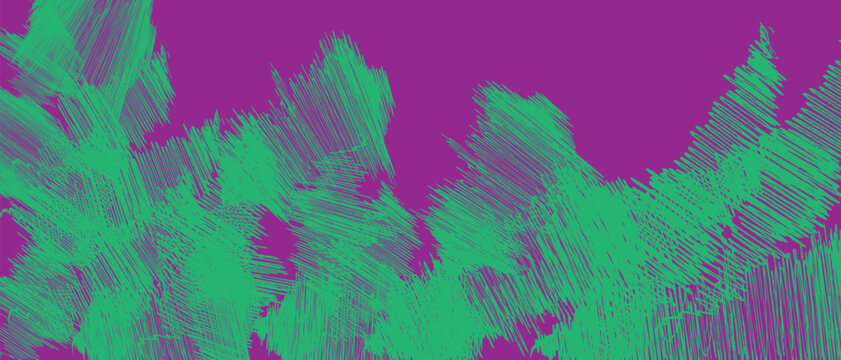 Abstract Green Brush Stroke on Purple Grunge Background