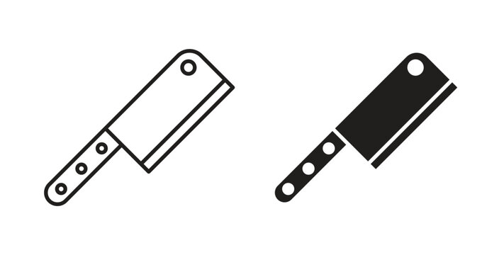 Butcher knife icon line style collection. Simple black solid icons
