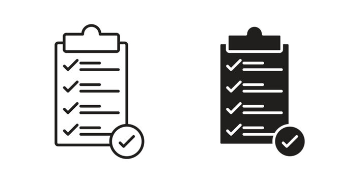 Clipboard check icon line style collection. Simple black solid icons