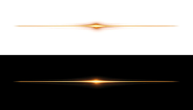 Abstract golden light streak with lens flare effect on white and black backgrounds