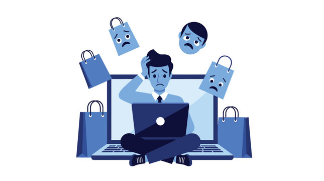 Businessman experiencing online shopping problems.
