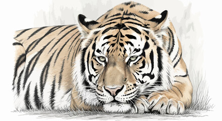 Obraz premium Majestic Tiger Resting, Featuring Striking Black Stripes and Intense Gaze